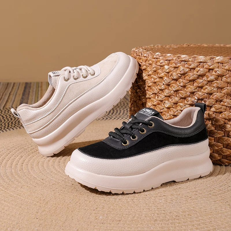 新款时尚百搭复古休闲板鞋软底增高舒适女鞋25539