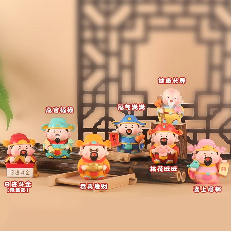 新款财神驾到盲盒新春礼品国潮手办家居电视柜树脂小摆件一件代发