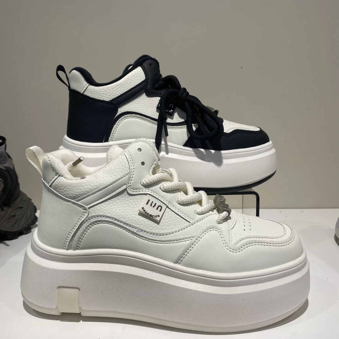 80668【加绒厚底】拼接简约厚底休闲加绒板鞋