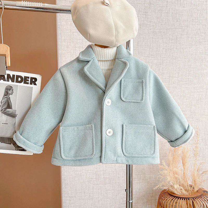 现货啵小爸【蓝色诗篇】2024春秋冬季男童韩系休闲纯色加绒外套