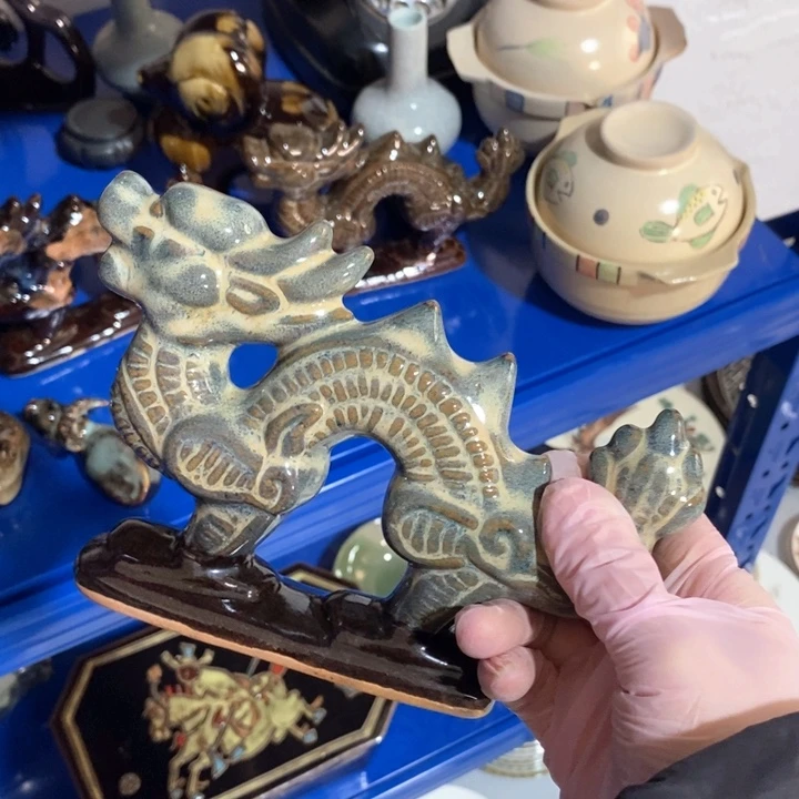 瓷片窑变青龙摆件
