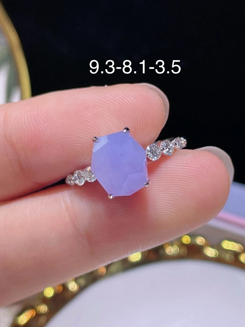 翠翠笙天然缅甸翡翠A货 紫罗兰随形戒指 18k金镶嵌钻石  细腻水灵