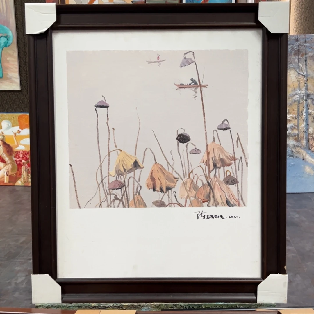 油画荷花纯手绘油画带框