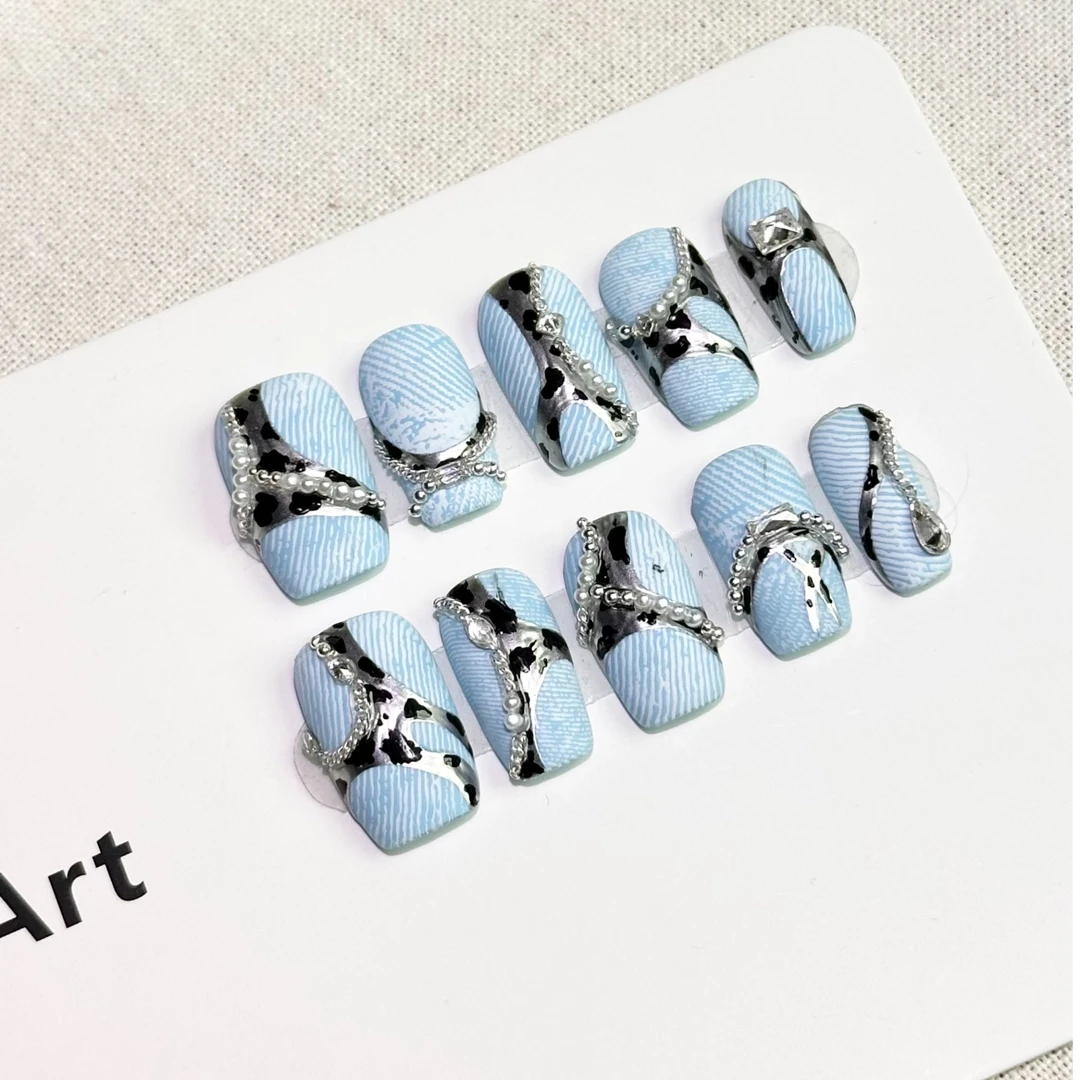 【牛仔】印花不规则牛仔暗纹纯手工穿戴甲