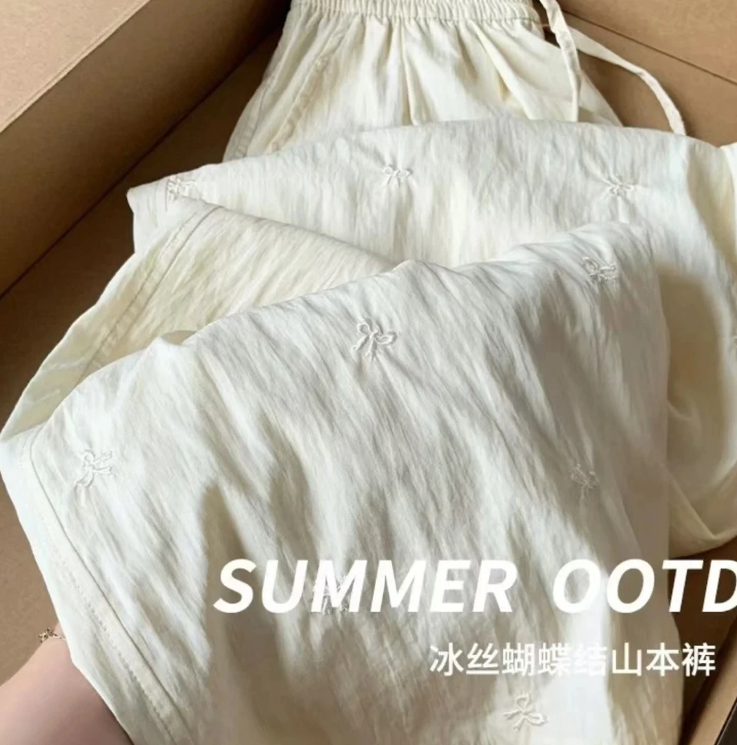 【当天就发货➕运费险】刺绣蝴蝶结冰丝山本裤夏季新款高腰显瘦阔腿
