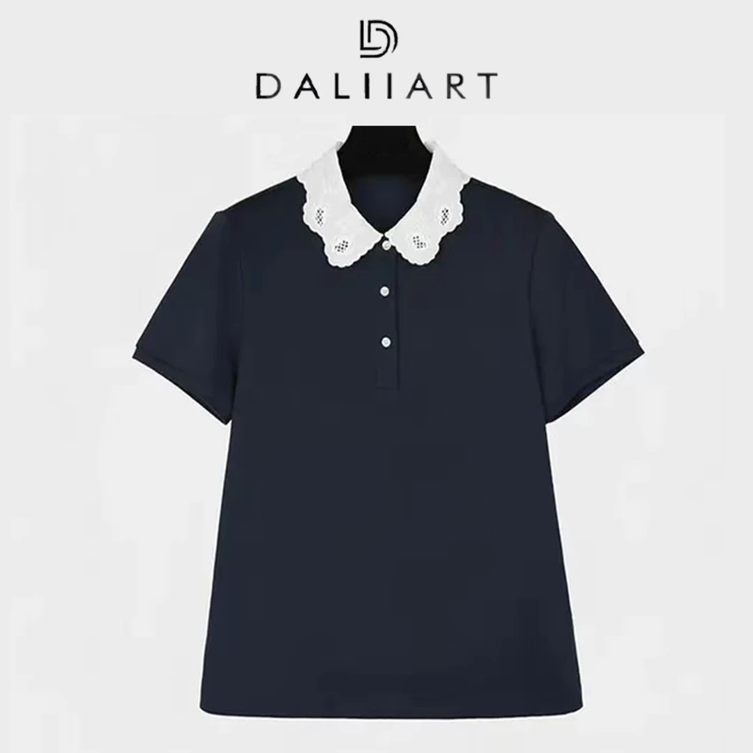 DALIART  华伦Polo 永迈棉4.8w针镂空刺绣花边领上衣T恤DLTX1377