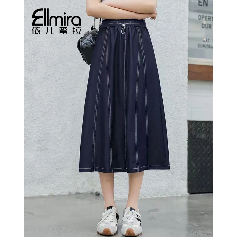 9094女童半身裙夏装儿童裙子中长款蓝色2025新款女大童洋气时髦