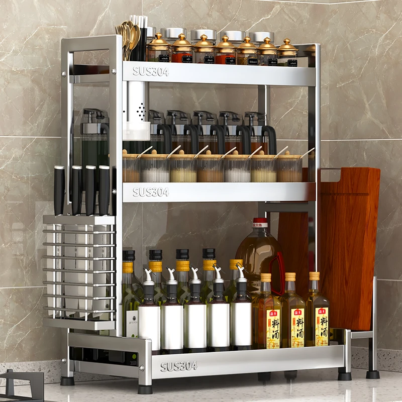 304不锈钢厨房调料置物架筷子刀架多功能盐调味罐收纳盒调味品架