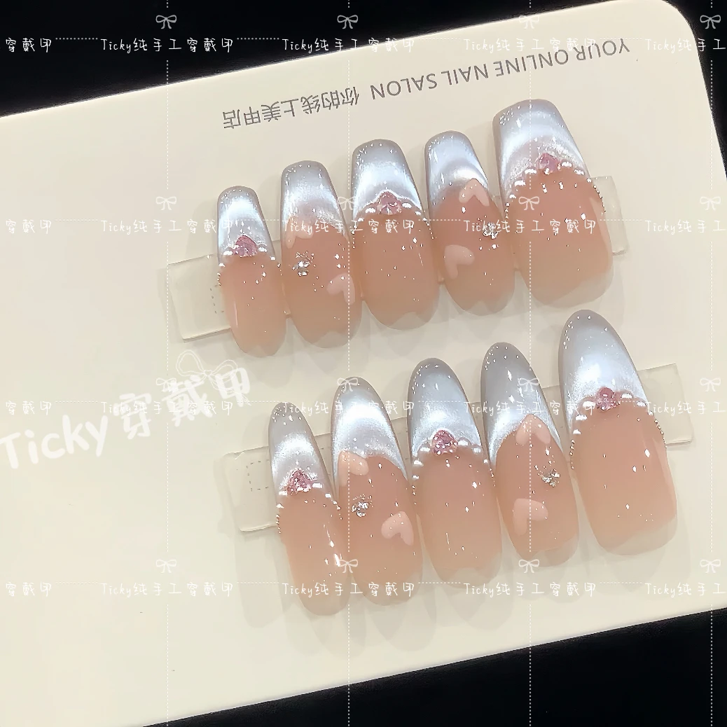 【奶蓝甜心】蓝色系高级纯欲风高级纯手工穿戴甲贴片