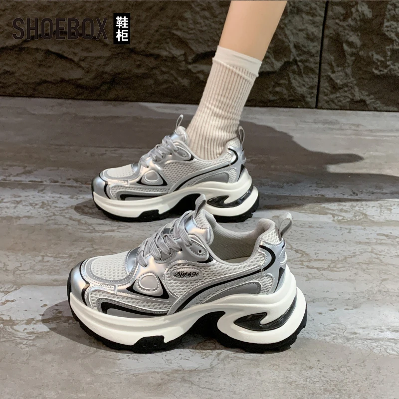 SHOEBOX鞋柜运动女鞋2025春新款爆款厚底百搭老爹鞋时尚休闲板鞋
