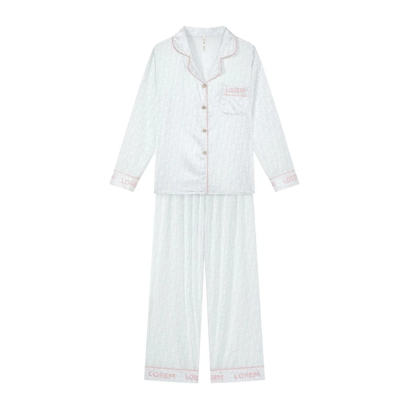 【77】2025-新款可爱月光白冰丝睡衣女夏季新款长裤家居服套装3698