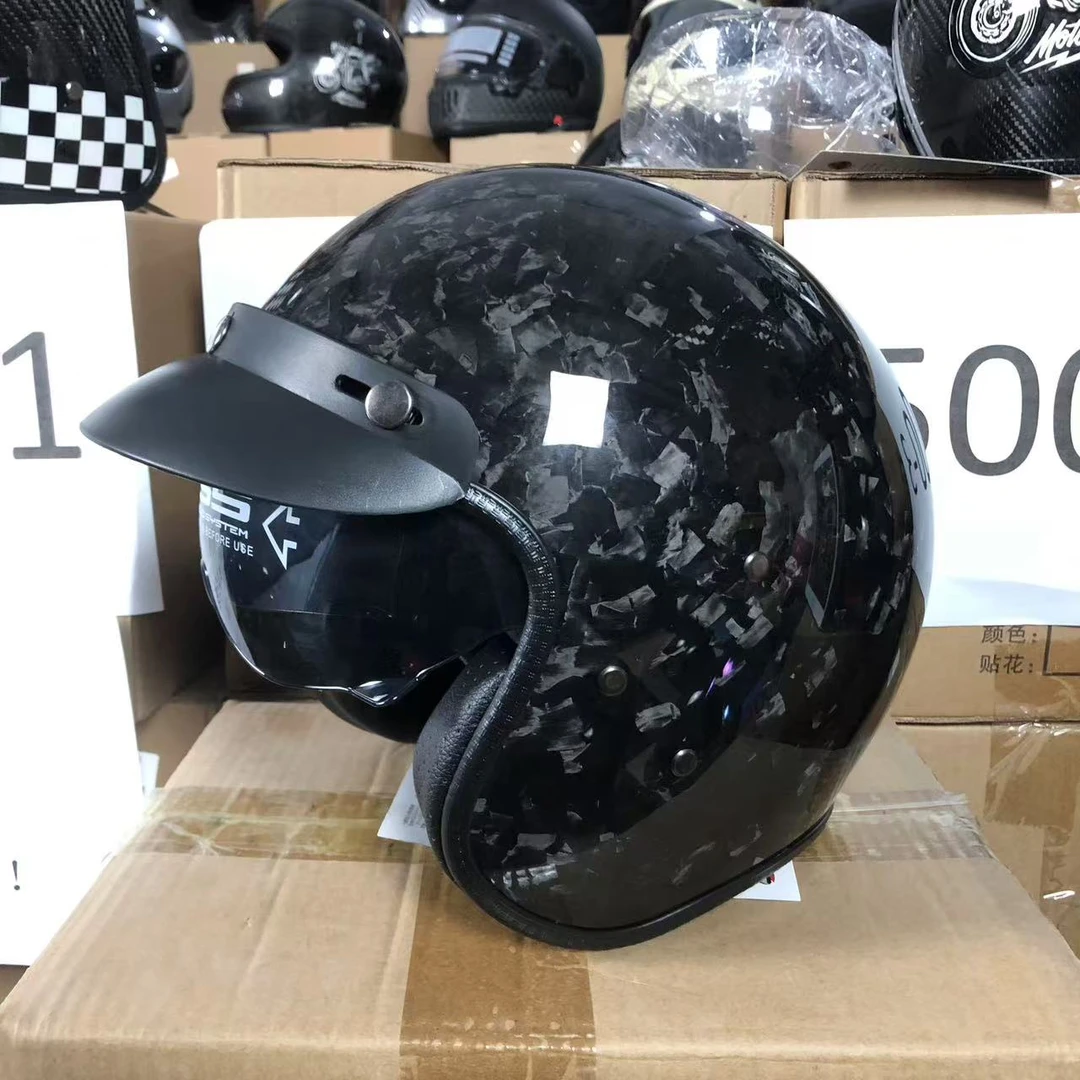新国标碳纤维复古哈雷踏板巡航3/4t通用头盔