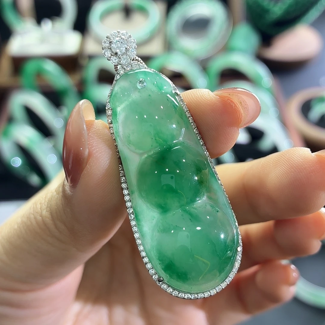 石英质玉银S925镶嵌颈饰长44.5×宽18厚10.2