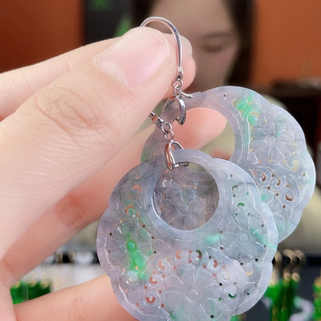 翡翠银S925镶嵌耳饰