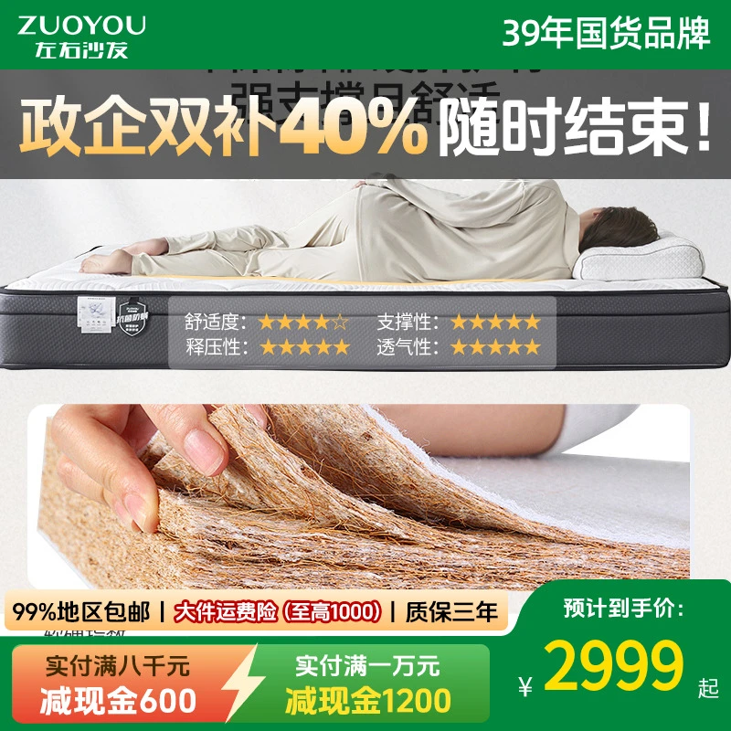左右弹簧床垫天然椰棕23cm家用护腰护脊床垫DZM6017