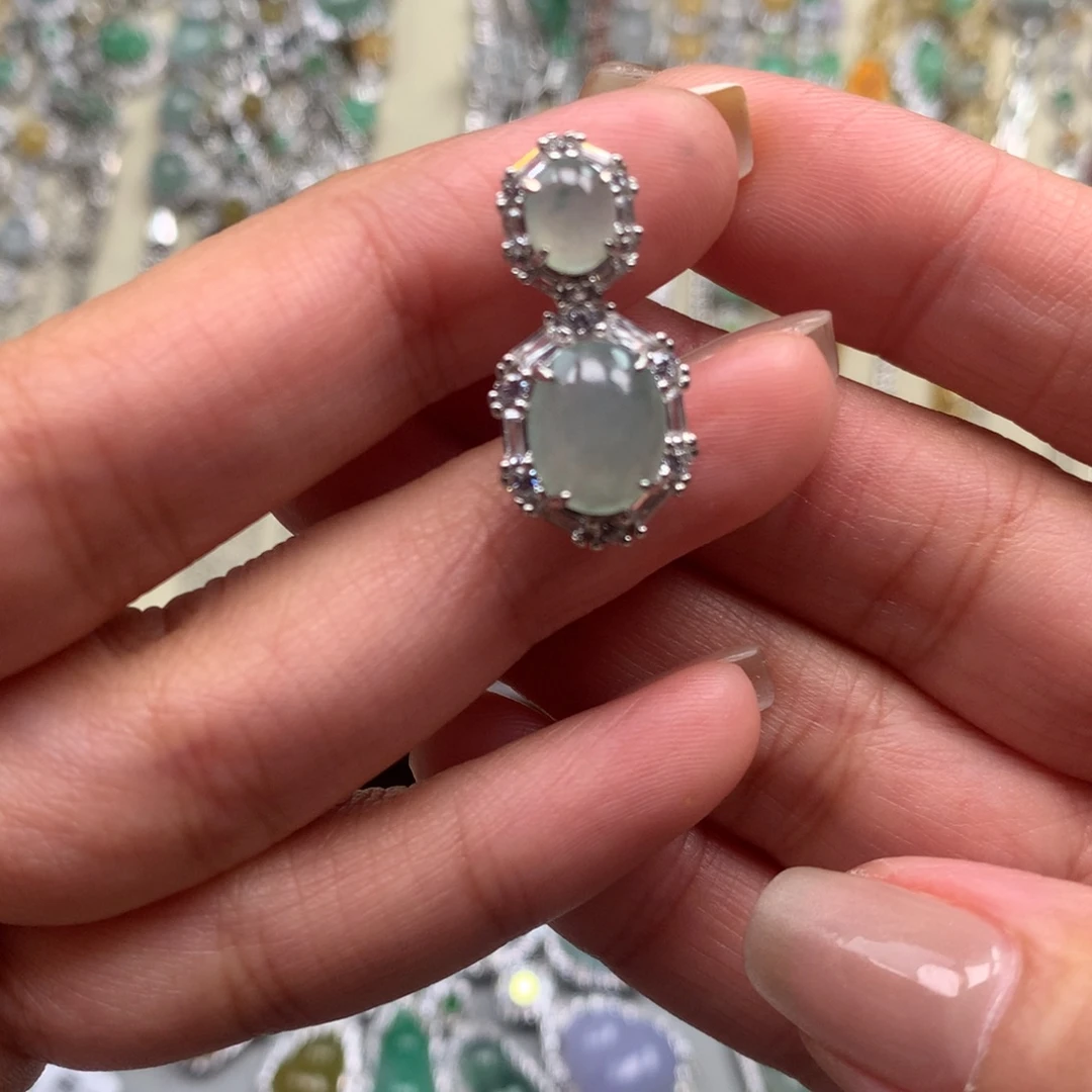 翡翠银S925镶嵌戒指吊坠