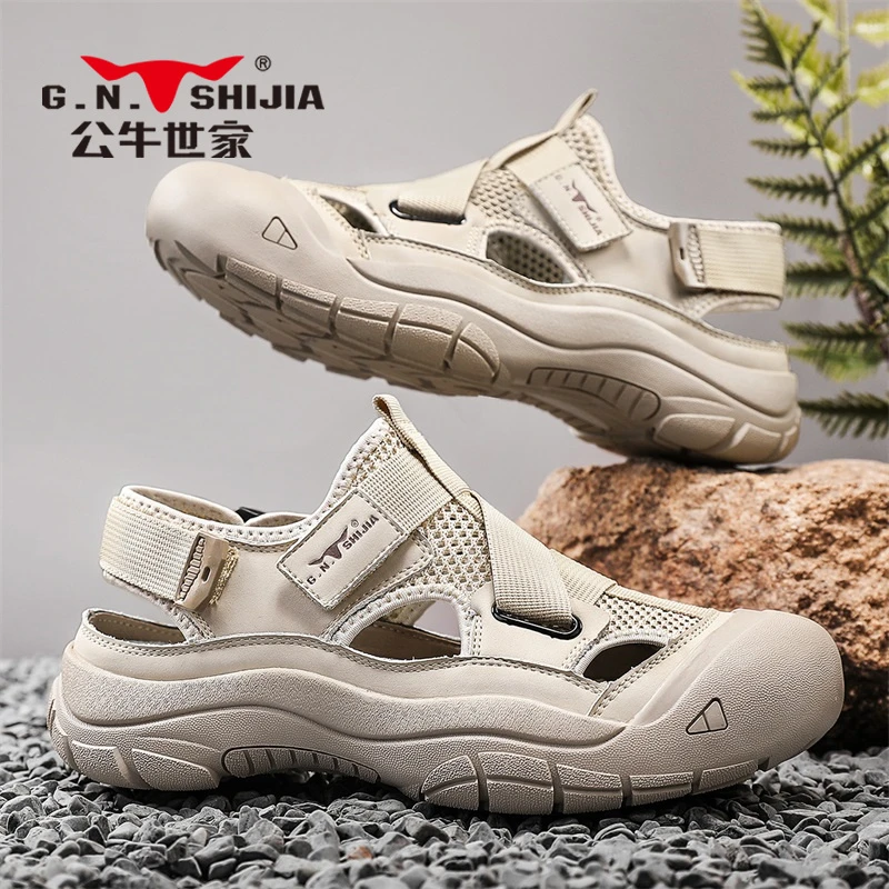 公牛世家2025夏季新款男士沙滩鞋凉鞋防滑透气厚底增高鞋子休闲鞋