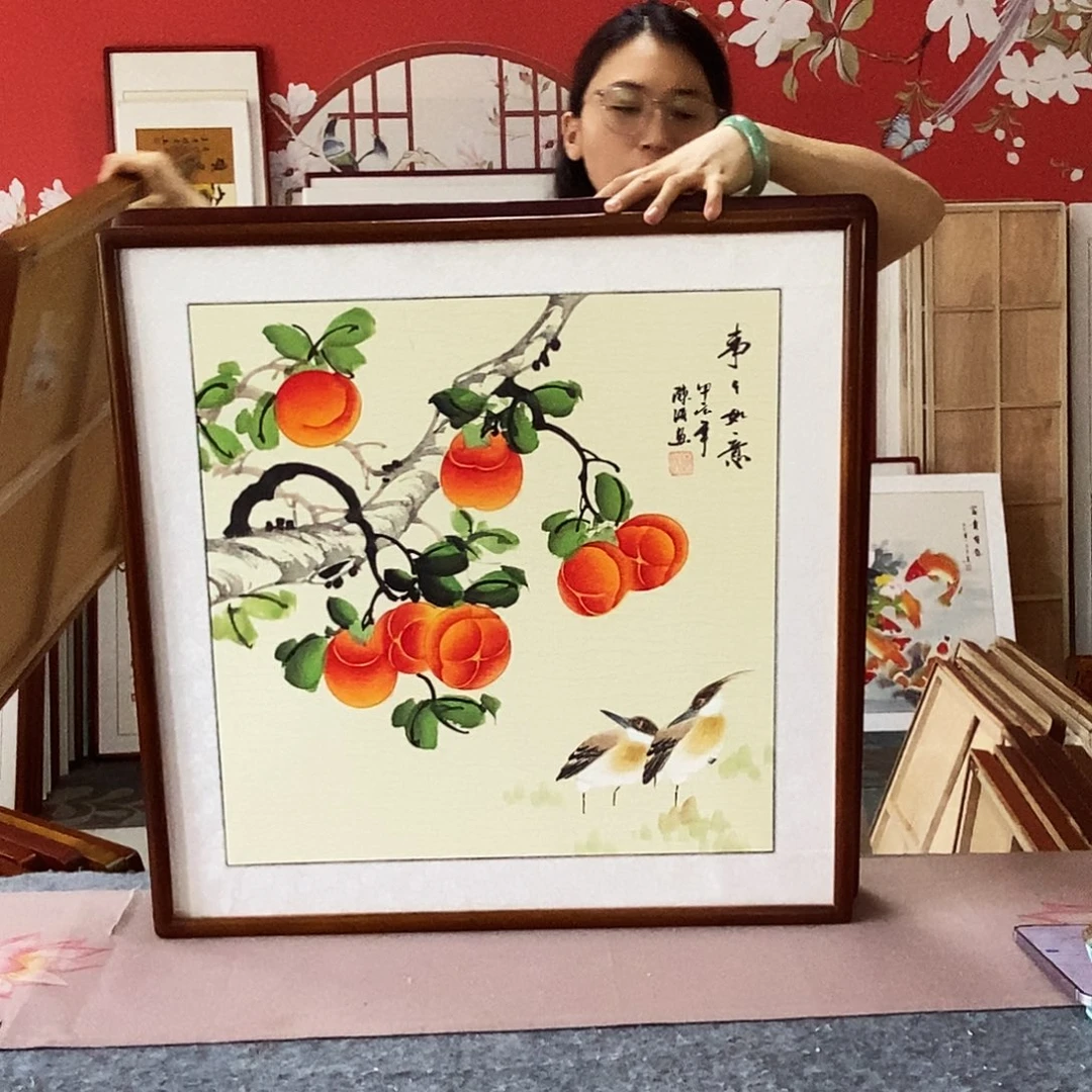 国画手写手绘国画作品62✖️62带框包邮