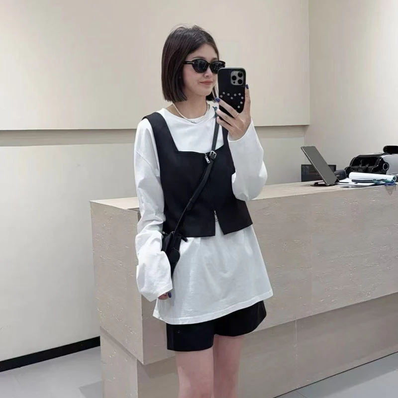 欧洲站2025秋季新款宽松上衣女+吊带马甲小众炸街高级感女装