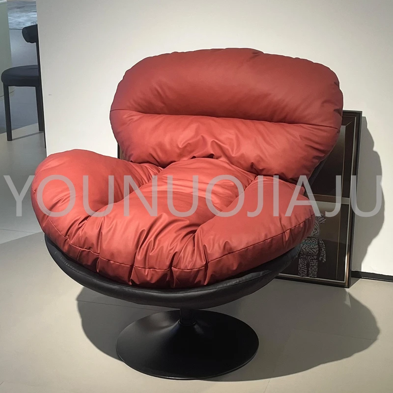 意式极简蛋壳皮面休闲椅转椅设计师单人沙发椅凳阳台卧室懒人椅