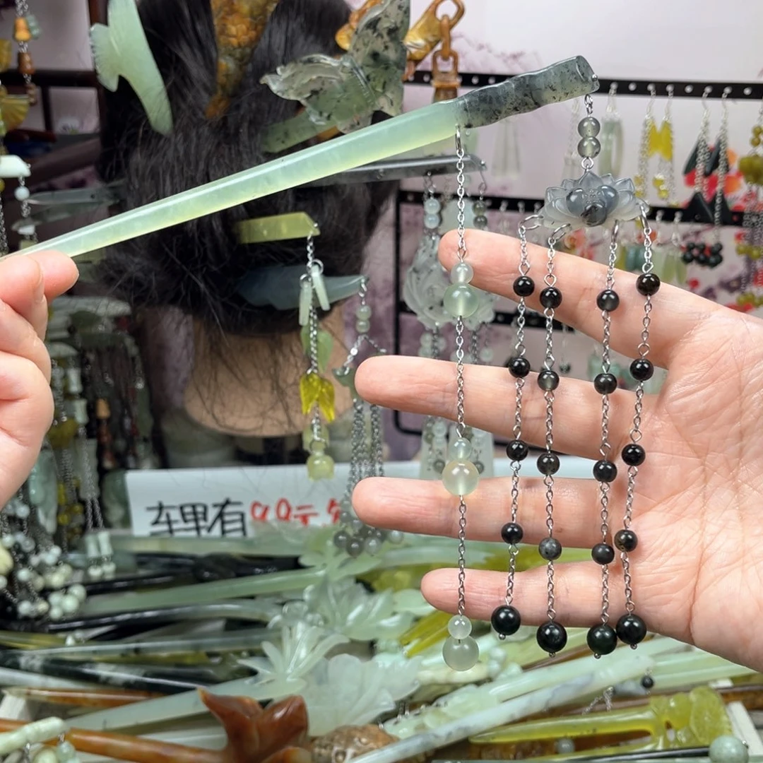 岫玉未镶嵌发饰长度19厘米左右