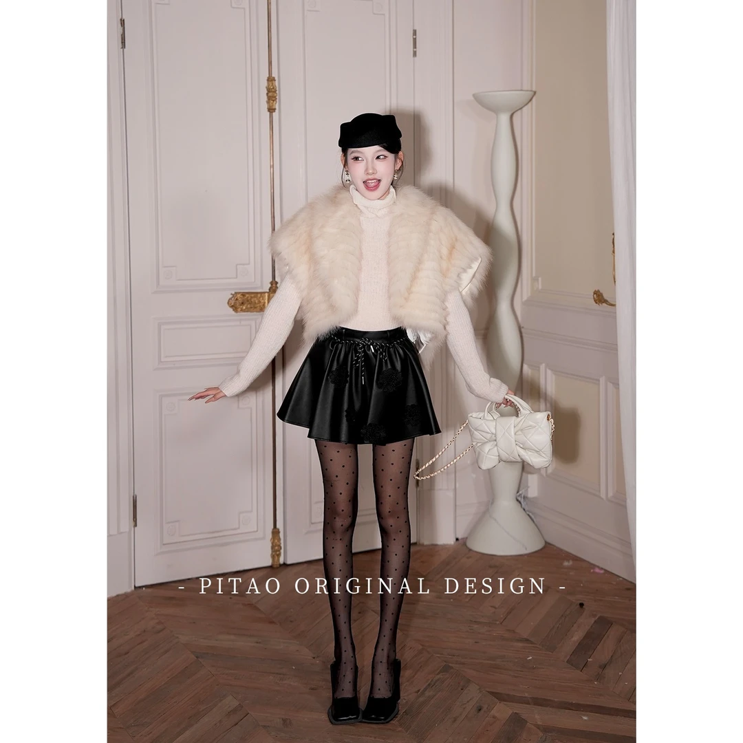 杜屁屁桃PITAO原创【无人区玫瑰】秋冬新款女显瘦气质半身皮裤