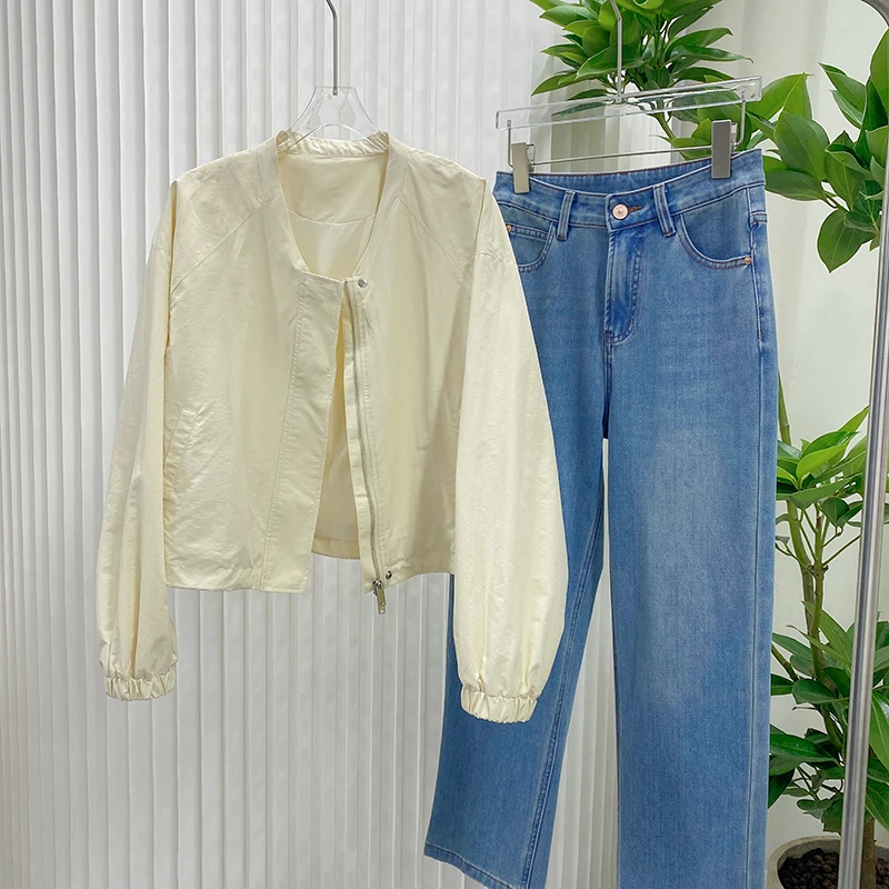 【朵儿studio】韩系小个V领拉链薄款外套 A063