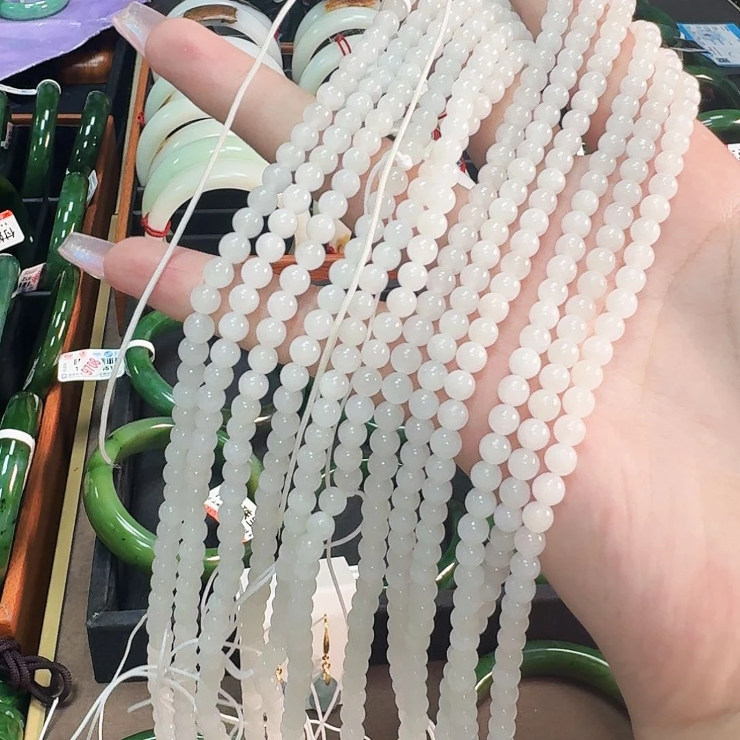 和田玉未镶嵌耳饰白玉小米珠卡5