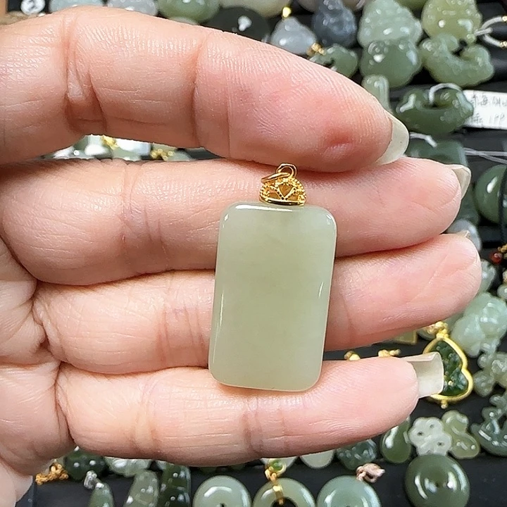 和田玉银S925镶嵌吊坠(不含链)