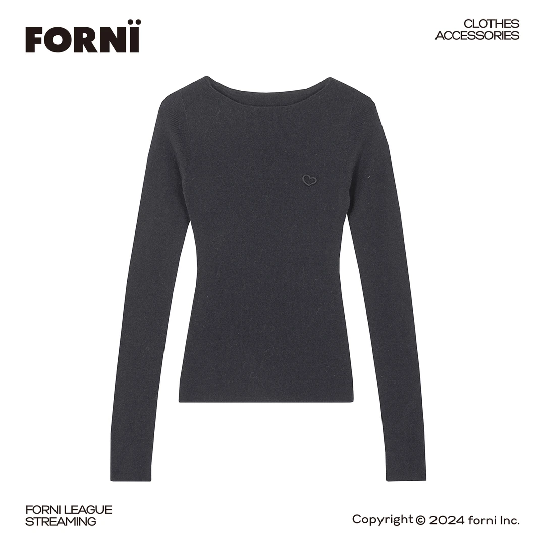 FORNI × YOYO 清晨微光 100绵羊毛爱心刺绣针织衫长袖修身款小衫