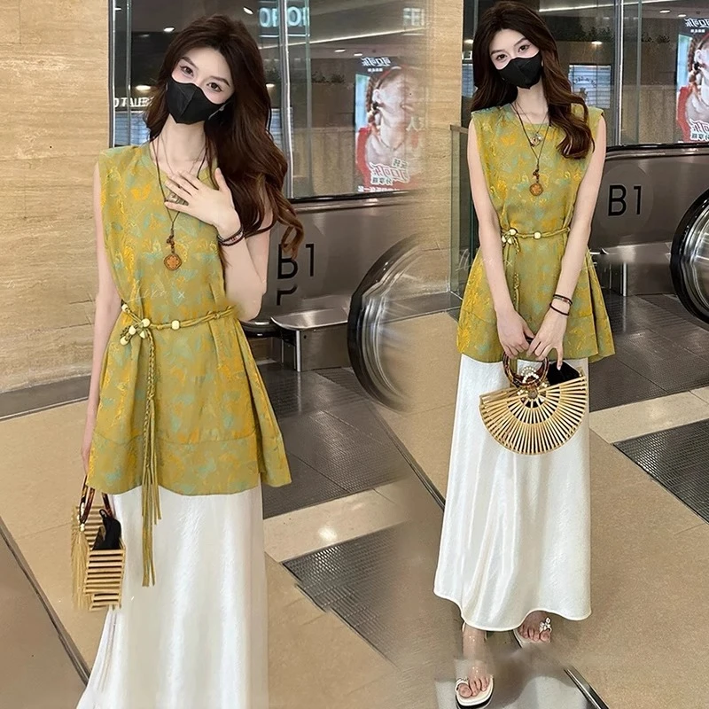 新中式时尚套装裙女2025夏季新款洋气质显瘦马甲背心半身裙两件套