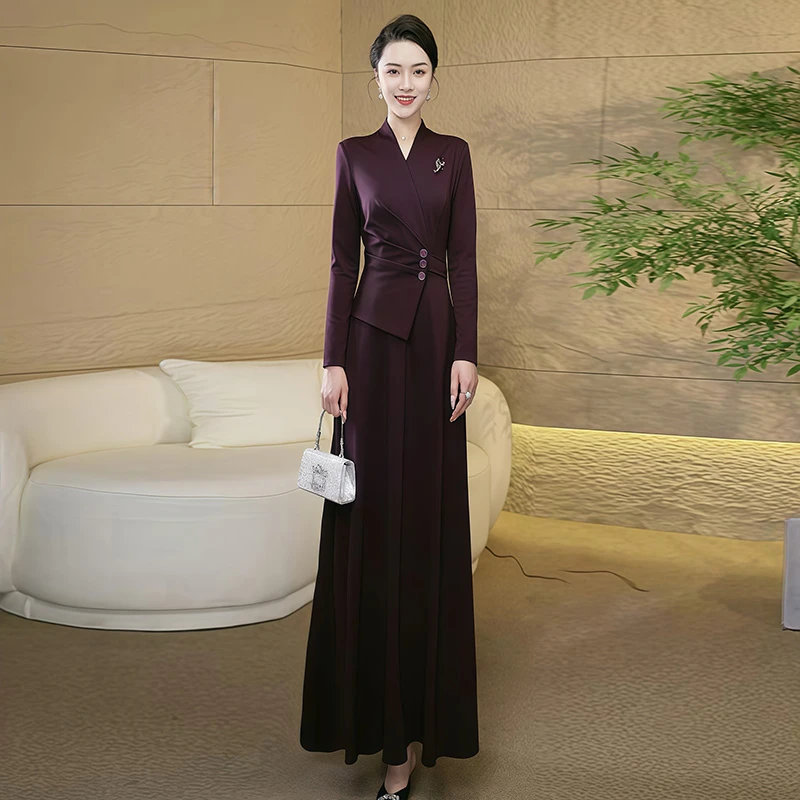 时尚轻奢假两件连衣裙女2025春季新款修身显瘦收腰长裙3077