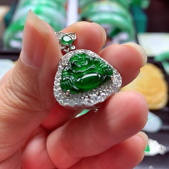 颈饰银S925镀金镶嵌翡翠翡翠