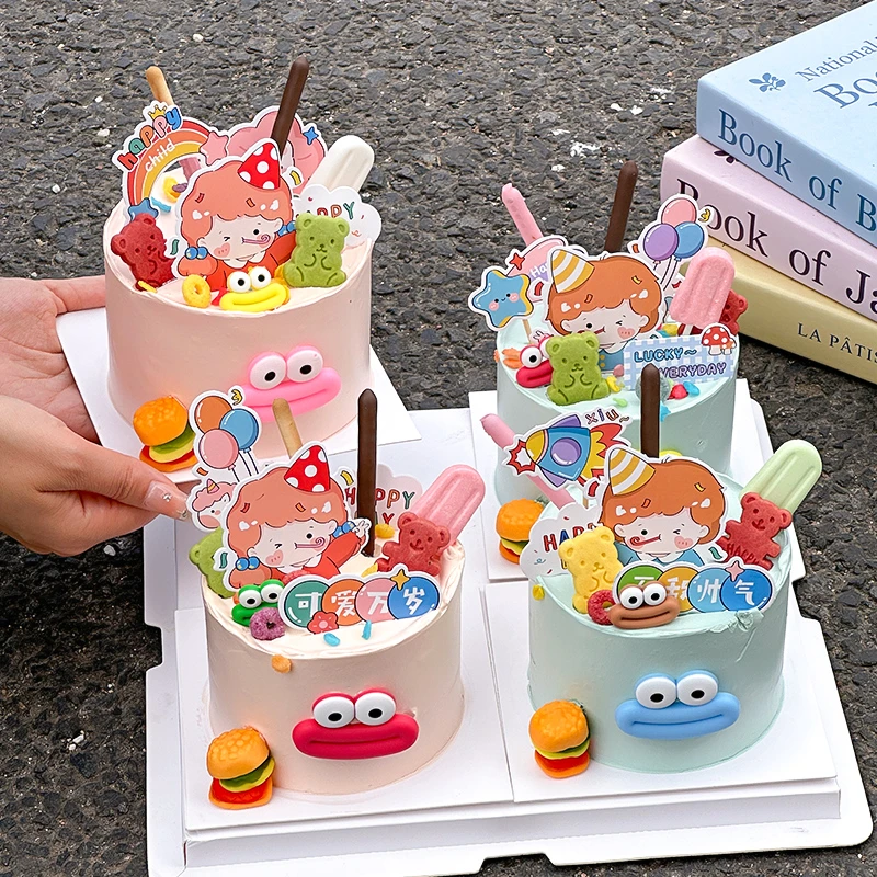六一儿童节蛋糕装饰网红卡通软胶大眼香肠嘴摆件61可爱万岁插牌