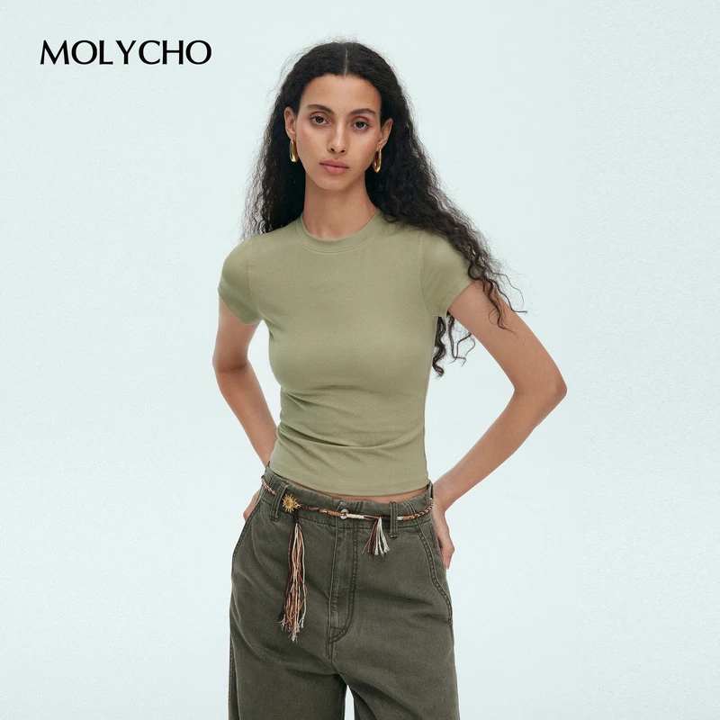MOLYCHO｜衣橱B备款_基础百搭正肩短袖T恤女/小飞袖修身显瘦上衣
