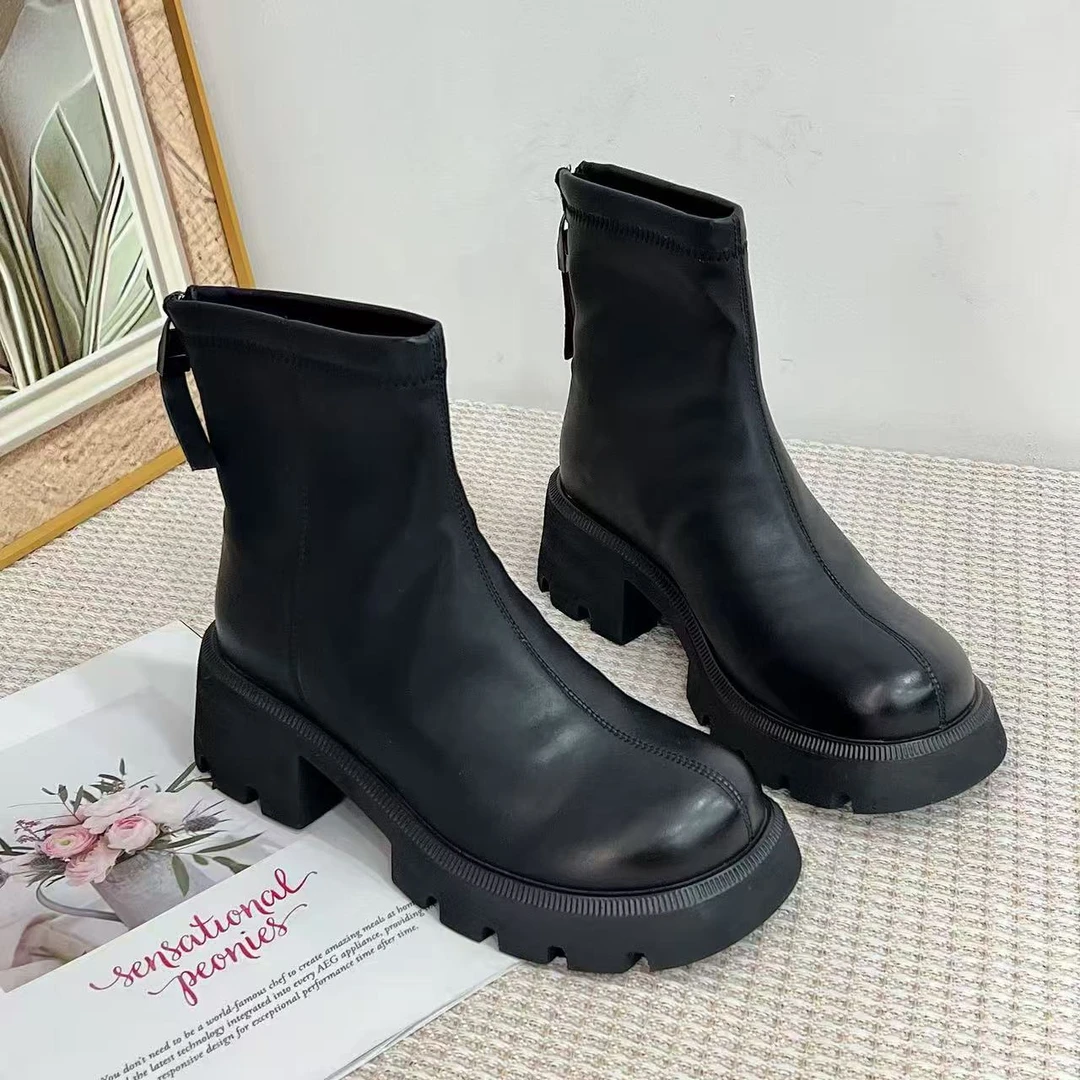 54171  新款时尚粗跟瘦瘦时装短靴加绒