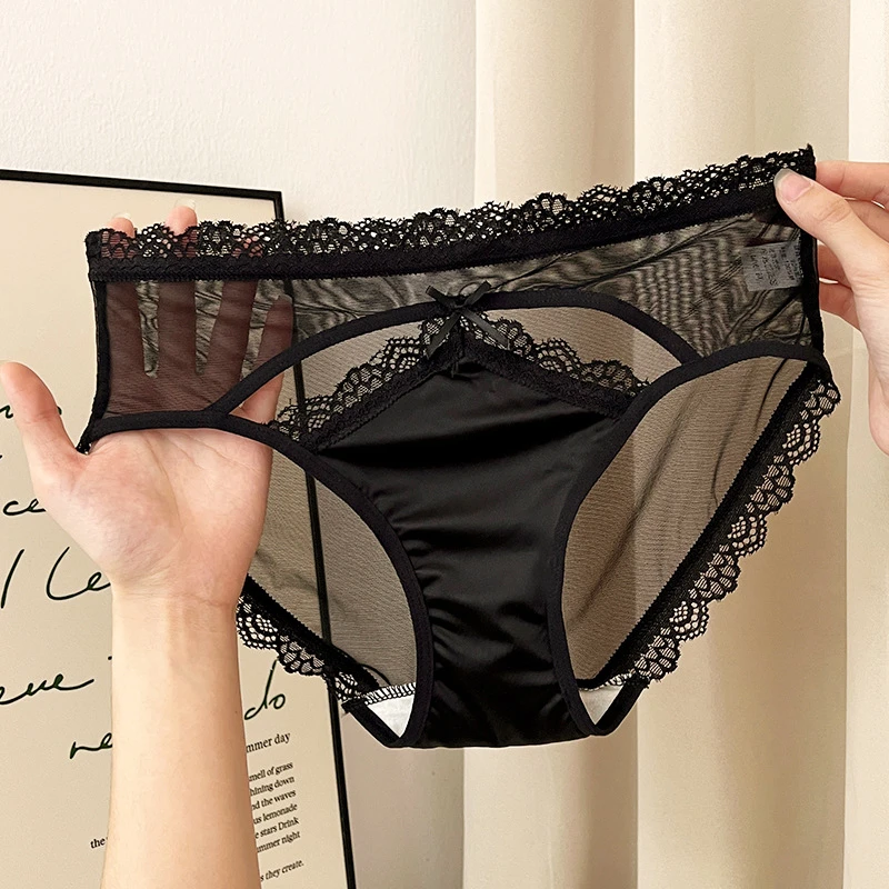 日系蜜臀~性感镂空内裤女小心机中底腰纯棉底裆蕾丝网纱女士三角