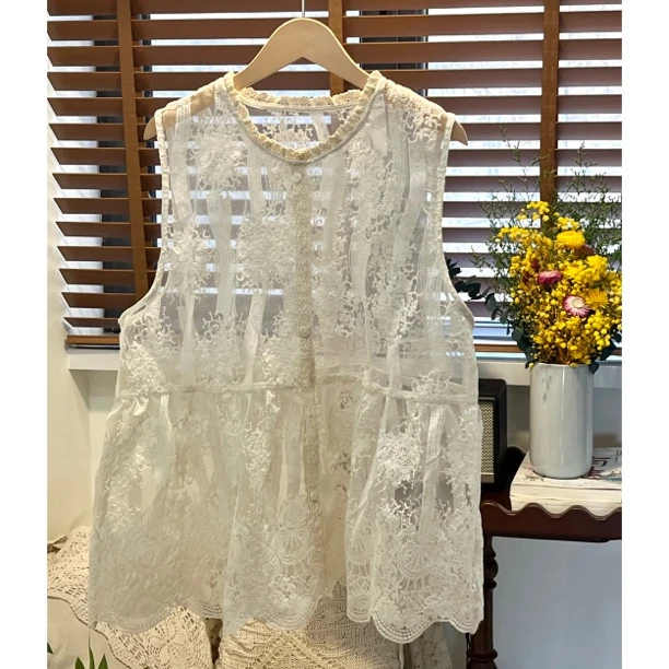 木木家 开衫款刺绣蕾丝马甲