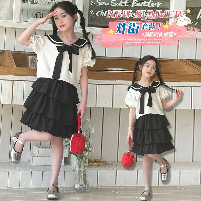 女童夏季休闲套装2025新款洋气短袖短裙子女孩中大童学院风两件套