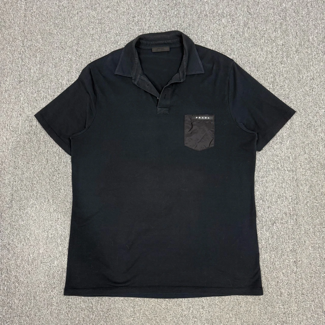 95新 Prada/普拉达 13572715 藏蓝色胸前尼龙口袋logo短袖 XL码
