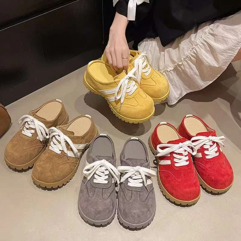 欧货厚底大头包头半托鞋女外穿2025新款春夏显瘦增高