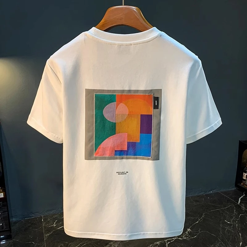 夏季服装新款印花短袖T恤男款青年男装男生百搭衣服轻奢刺绣男士