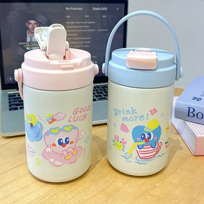 双饮吸管水杯304不锈钢保温杯大容量女生ins风高颜值便携提手杯子