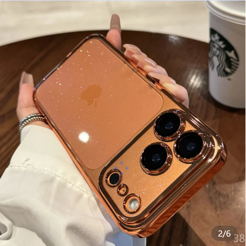 适用17pro手机壳闪粉高级感自带镜头膜全包防摔透明超薄硅胶