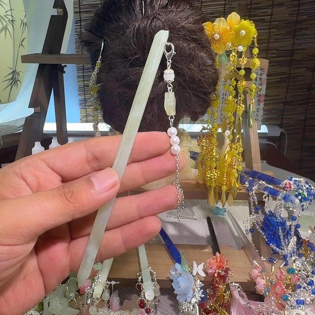 合金蛇纹石玉发饰