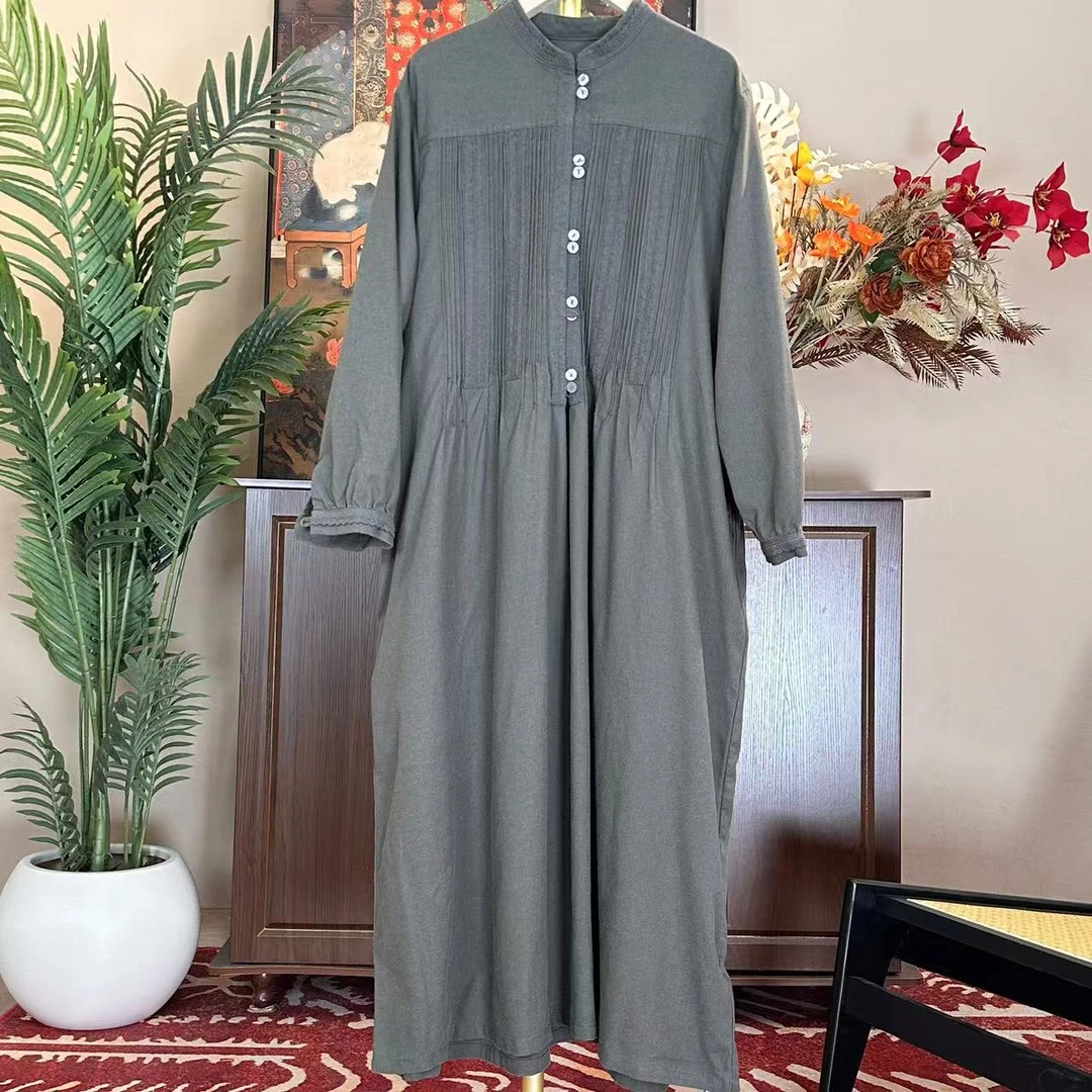 Q7003萌萌设计师女装长款纯色连衣裙袍裙（衣长118 胸围120）