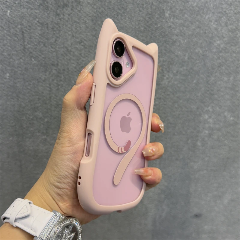 创意猫耳猫尾适用苹果16手机壳iPhone15pronmax全包防摔磁吸高级