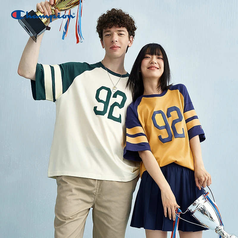 Champion冠军夏季新款短袖男校园运动T恤女撞色插肩袖U5ASSEM003