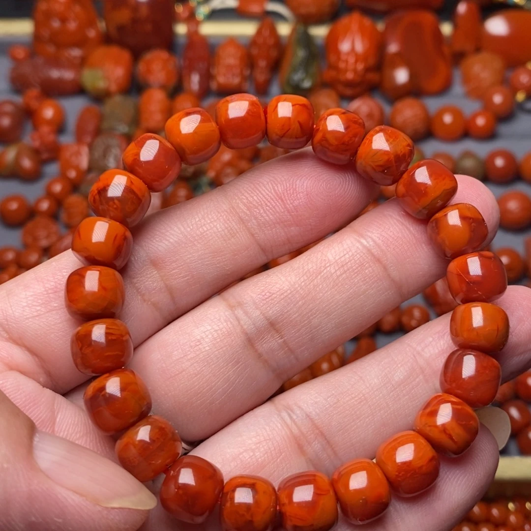 未镶嵌火焰纹无裂老型串南红玛瑙