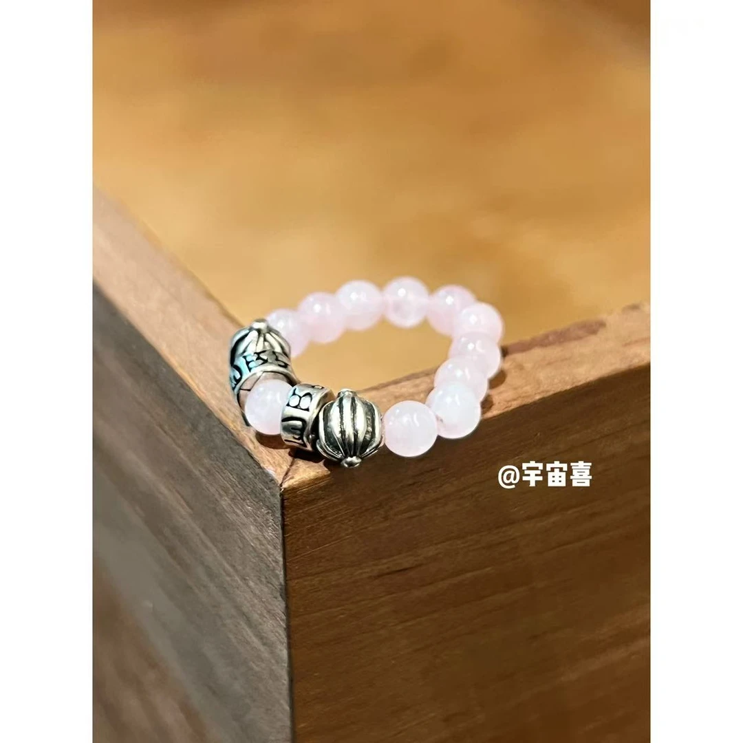 铜合金大理石戒指 K2-182【镀银弹力绳米子花戒指】粉色链接